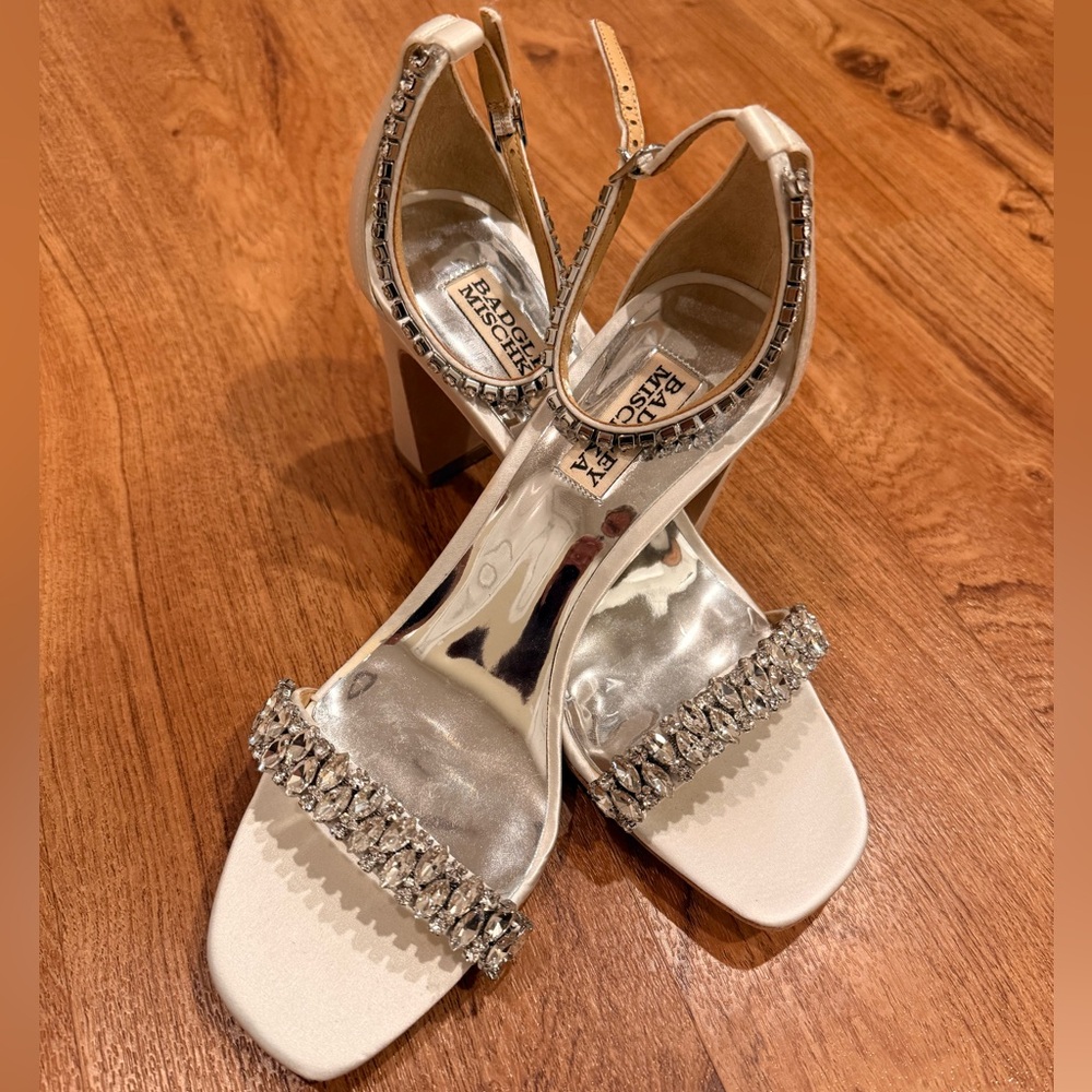 Badgley Mischka Silver Crystal-Embellished Heels